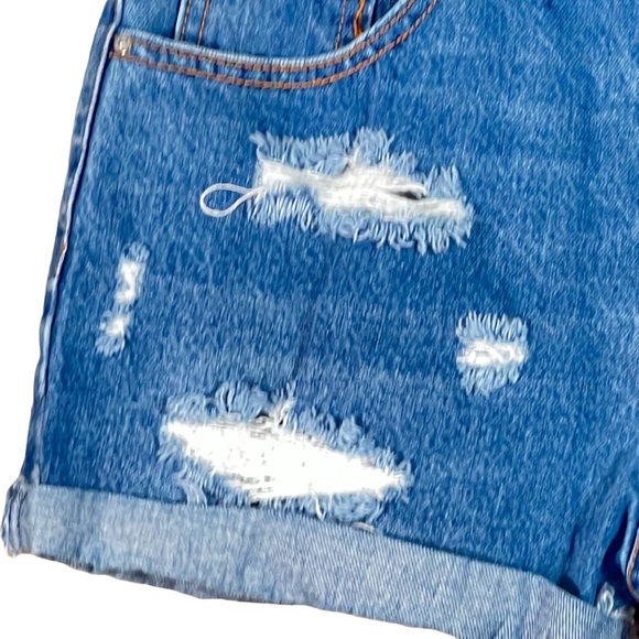 Forever 21 High Rise Distressed Button Fly Medium Wash Jean Shorts Size … - Picture 2 of 11